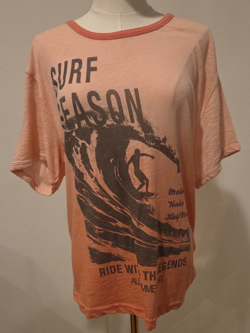 Pilcro Peach and Charcoal Surf Graphic Short Sleeve Tee